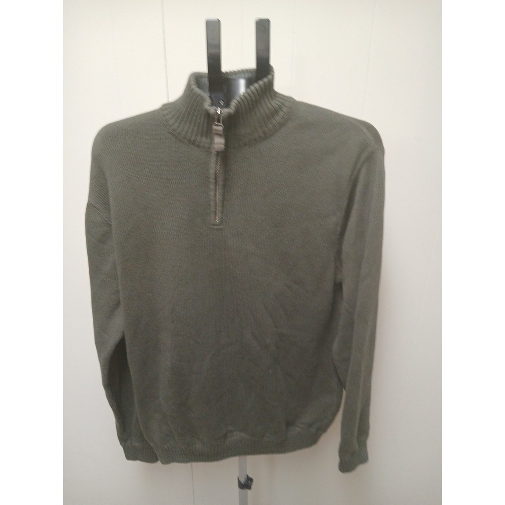 Eddie Bauer Men's Pullover Sweater High Neck Green Solid 100% Cotton size Large!
